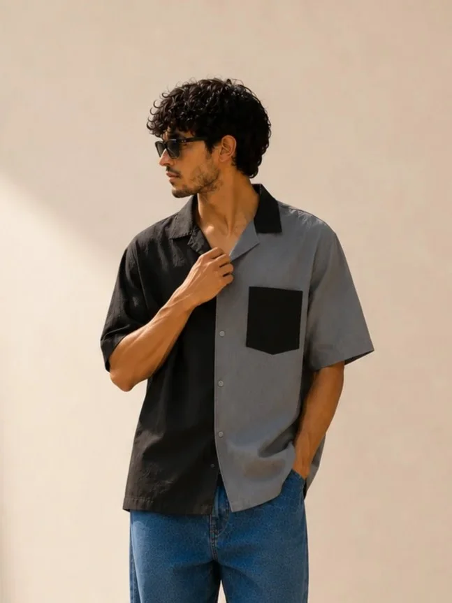 Cuban collar colour-block