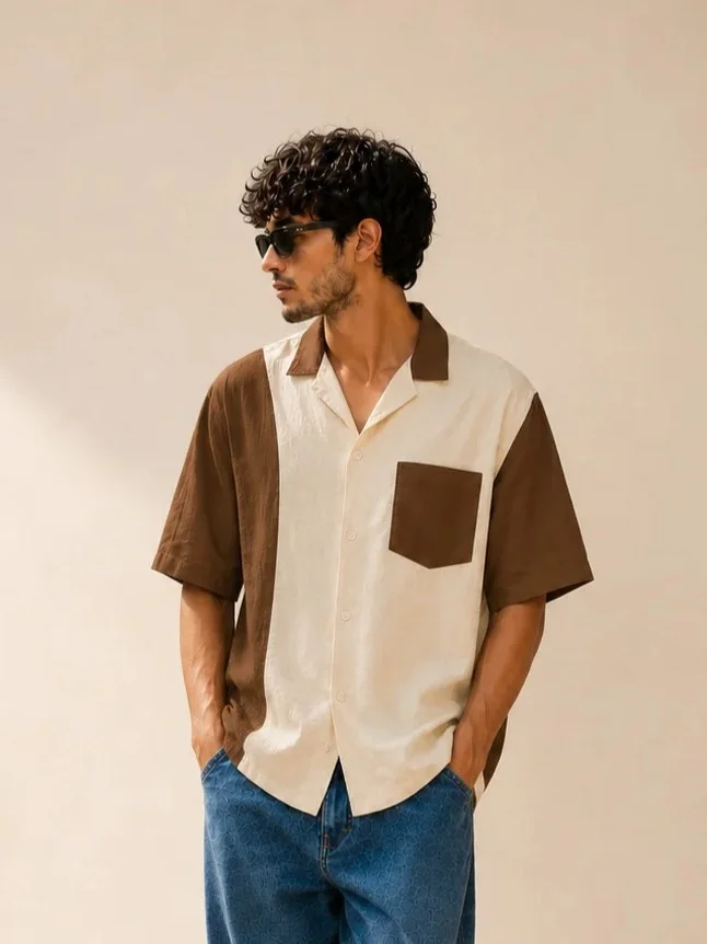 Cuban collar colour-block