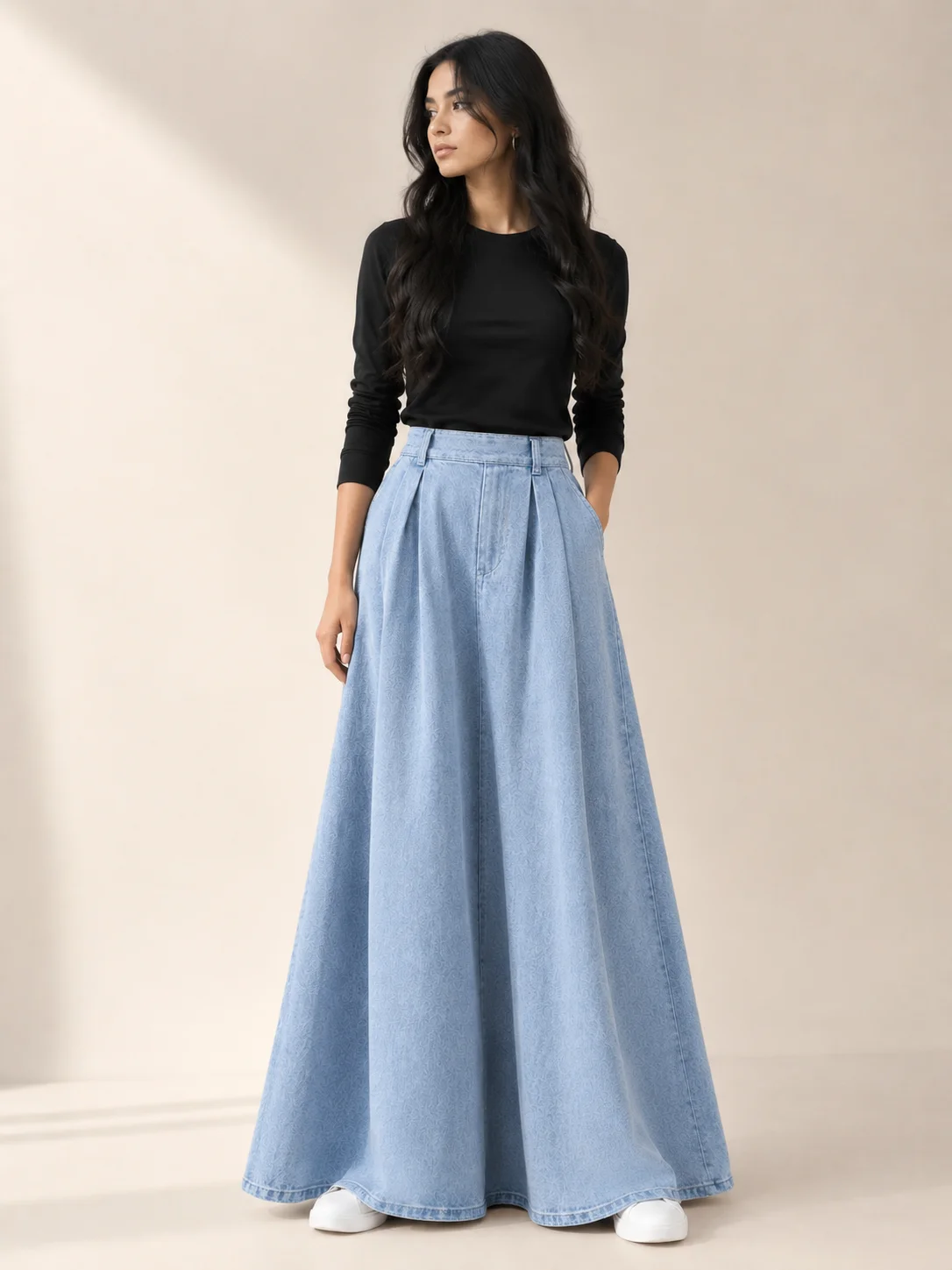 Denim pleated flare skirt, photo 2 of 4