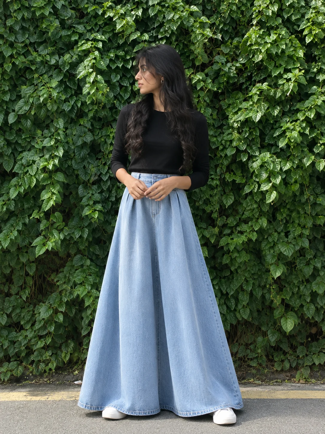 Denim pleated flare skirt, photo 3 of 4
