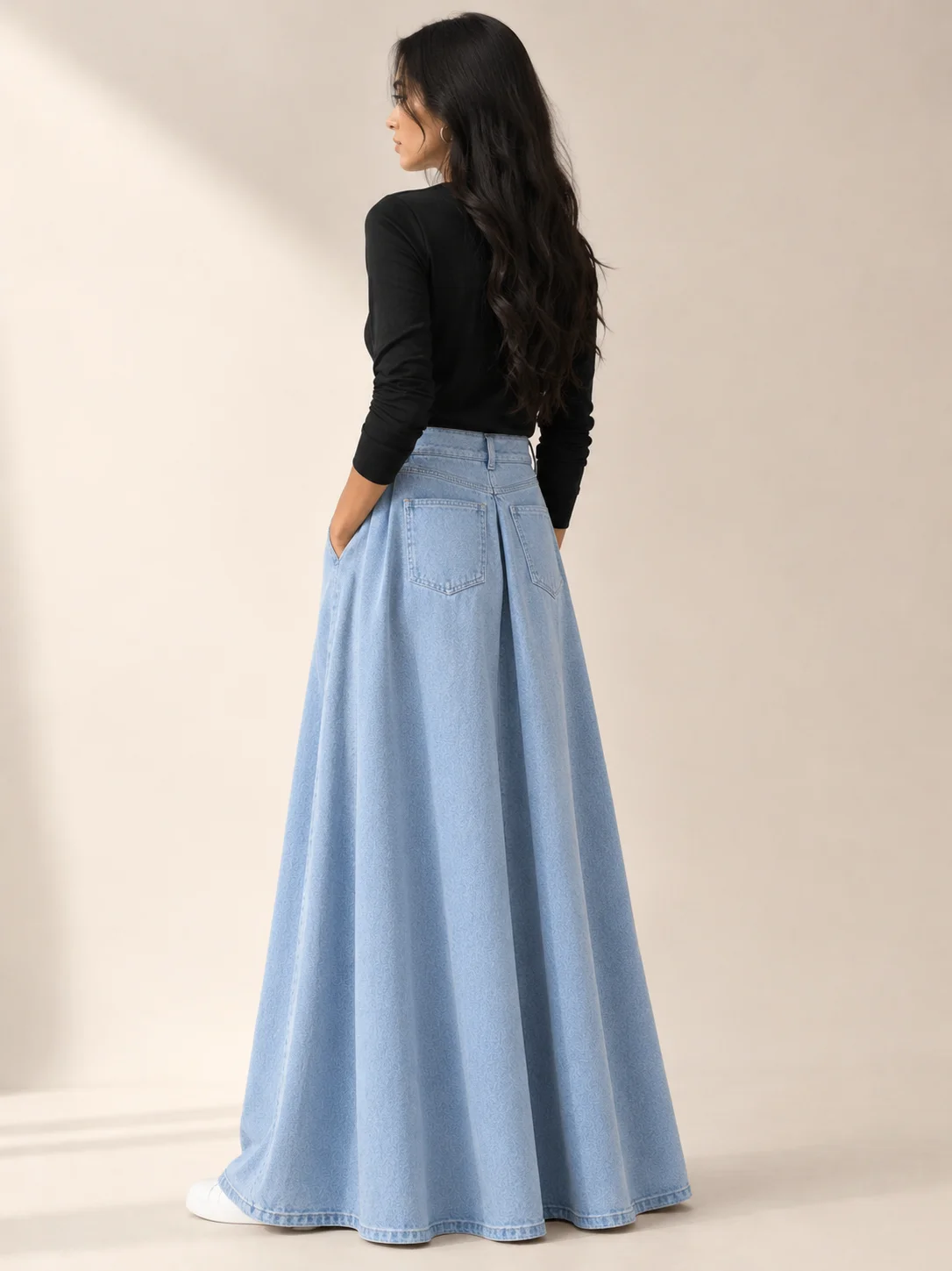 Denim pleated flare skirt, photo 4 of 4