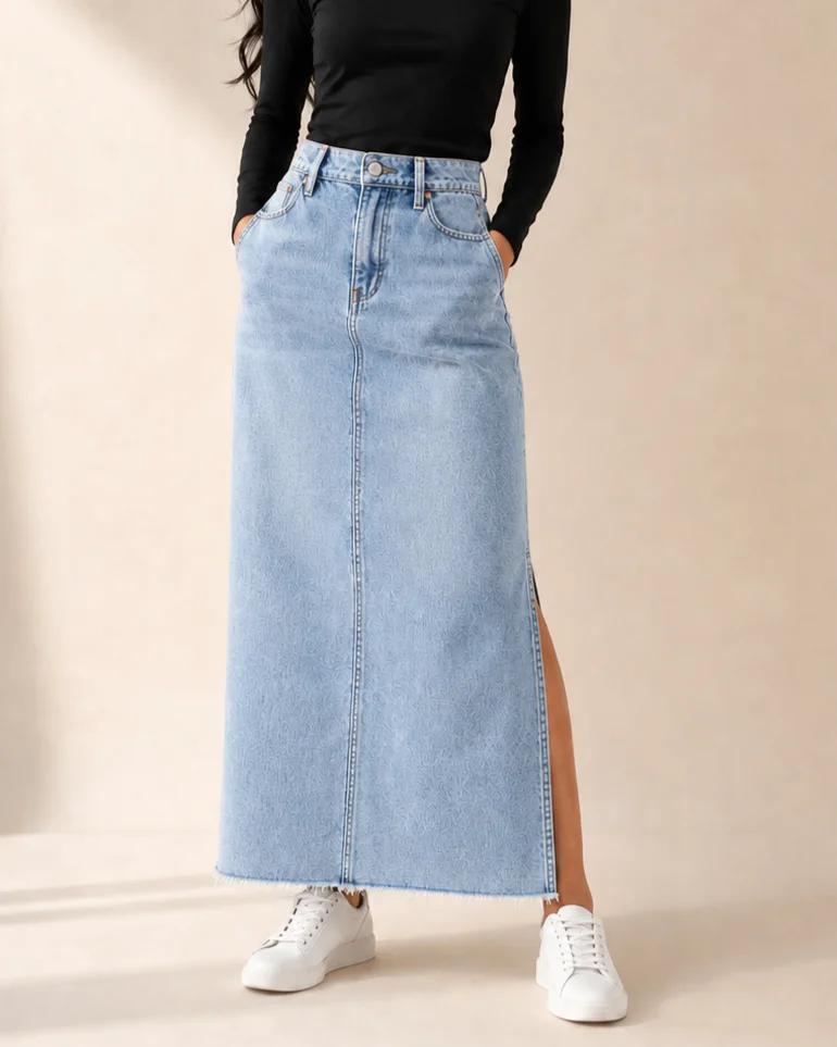 Denim midi skirt